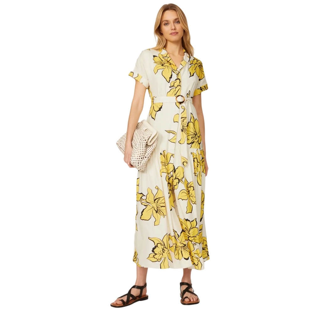 SLATE & WILLOW Floral Short Sleeve Belted Button Down Maxi Shirtdress